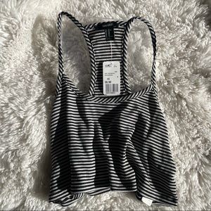 forever 21 | black white striped flowy racerback spaghetti strap crop top XS